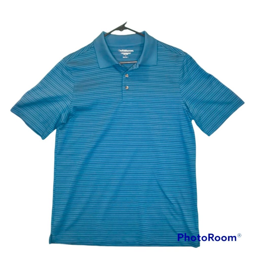 Croft&Barrow Men's S Performance Cooling Dry 100%Polyester Teal Striped Polo